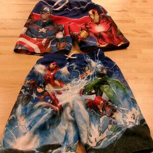 Lot of 2 Marvel Comics Avengers Superheroes Boys Kids 5/6 Mesh Lined Swim Trunks